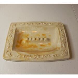 Large Cream Marble Ashtray Heavy Cream with tan swirls